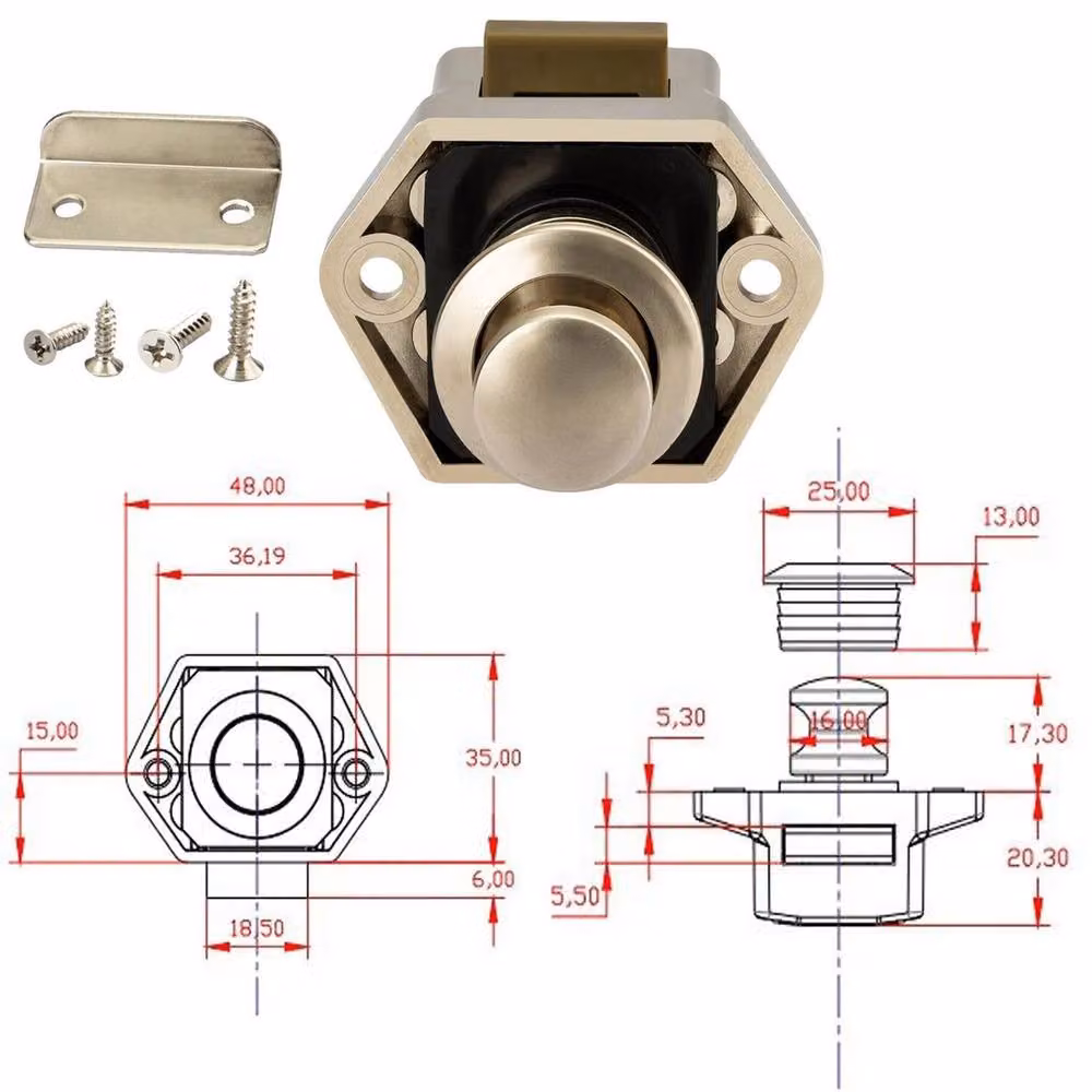 PAWNORA 5-Pack Cabinet Push Button Latch Lock in Gold – 3