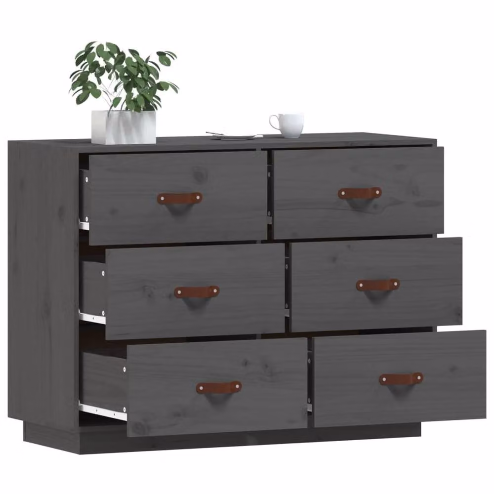 Berkfield Home Grey Rustic Solid Wood Pine Sideboard W/D/H: 100 x 40 x 75 cm – 3