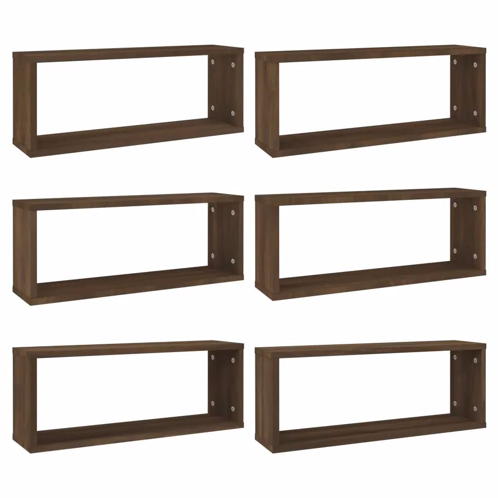 Berkfield Home Wall Mounted Cube Shelves, 6 Piece Set in Brown Oak, W: 60 cm, D: 23 cm, H: 15 cm – 2