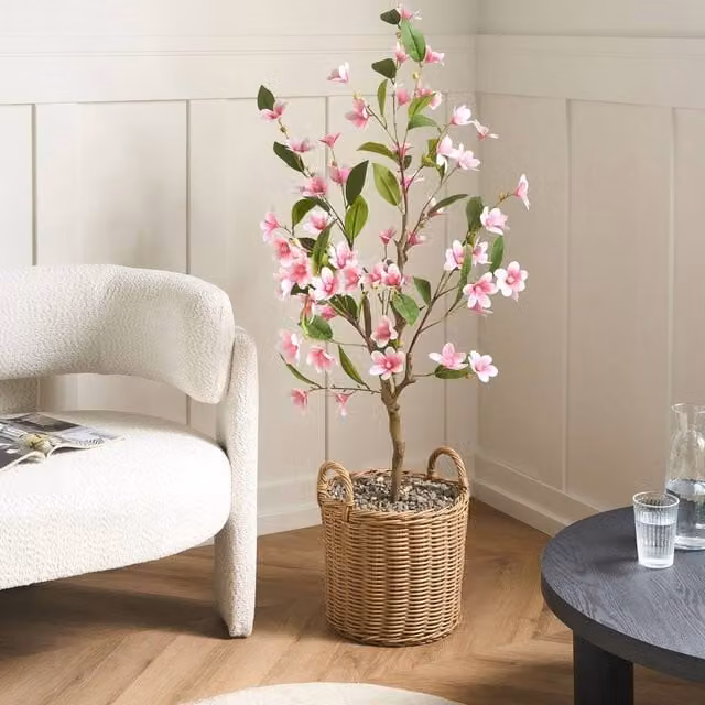 Wyld and Coco 128 cm Artificial Magnolia Tree with Pink Blossoms and Green Leaves – 1