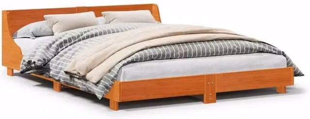 Berkfield Home Small Double Solid Wood Pine Bed Frame in Waxed Brown, W/D/H: 120 x 200 cm