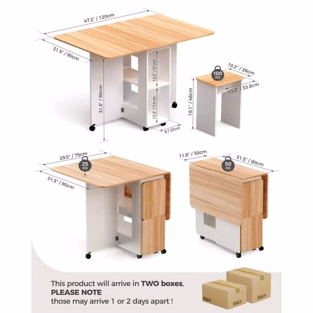 EONLION Light Oak and White Red Oak Dining Table and 4 Chairs Set, W: 100 cm – 2