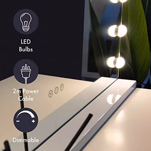 At Home Comforts Hollywood Makeup Vanity Mirror with LED Bulbs and Touch Screen Display, White – 5