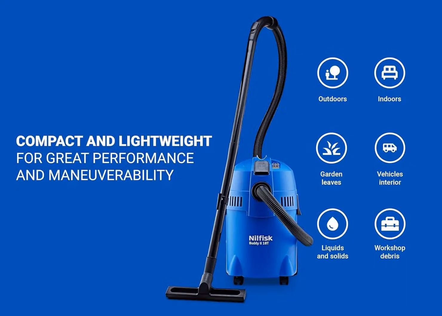 Nilfisk Alto Buddy II Wet and Dry Vacuum Cleaner with Power Tool Take-Off and Blow Function, 1200W, 18 Litre, Grey and Blue – 3