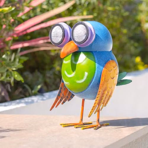 GardenKraft Metal Solar Powered Owl Garden Statue with Multicolour LED Lights, Green, H: 29.5 cm, W: 21.5 cm, D: 18.0 cm – 6