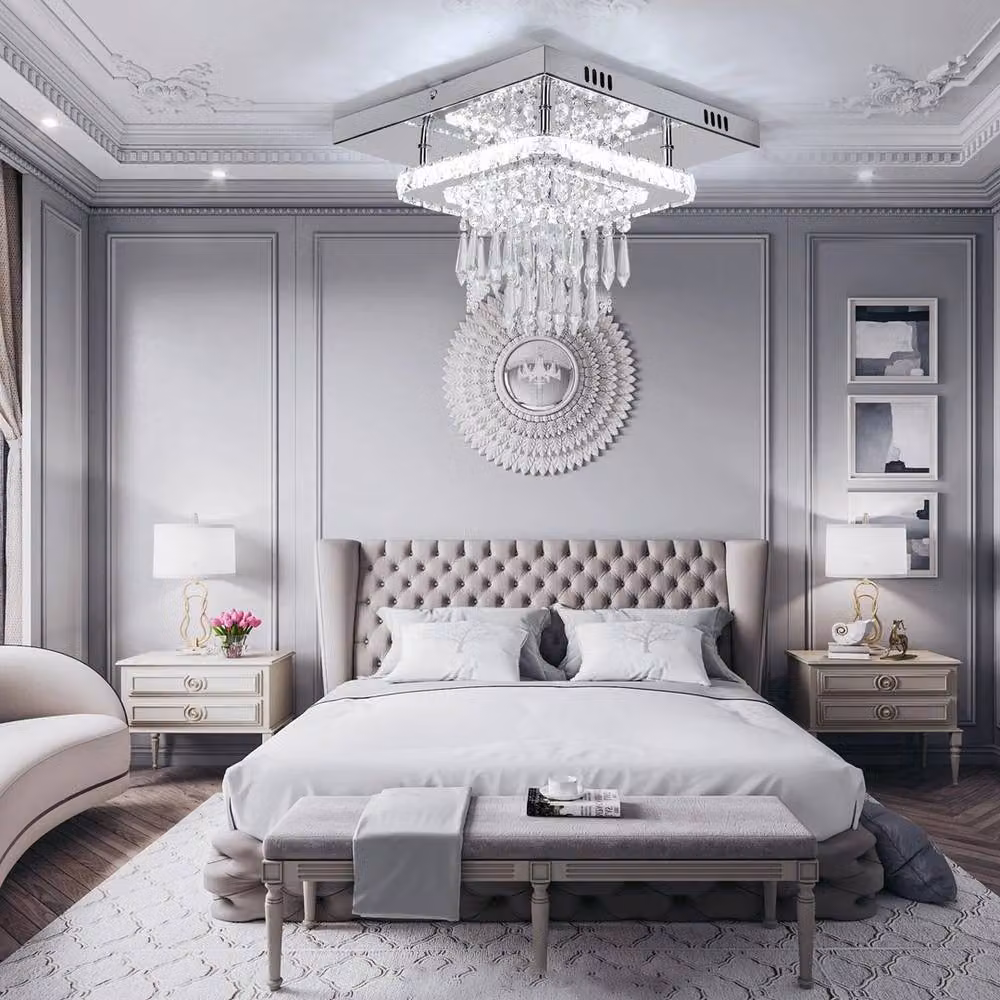 FLAVORA Modern Square Crystal LED Ceiling Light in Silver, W/D/H: 30 x 30 x 20 cm – 3