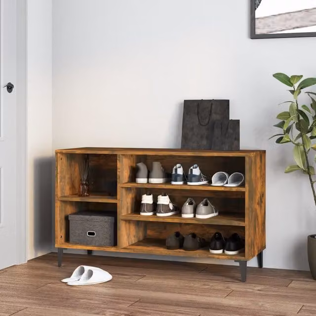 Berkfield Home Smoked Oak Shoe Cabinet in Brown, W/D/H: 102 x 36 x 60 cm