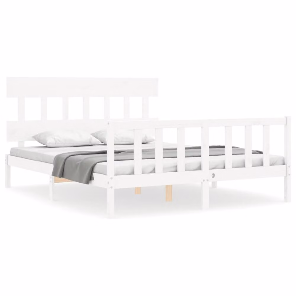 Berkfield Home Beautiful White Solid Wood Bed Frame with Headboard W/D/H: 160 x 200 x 81 cm – 2