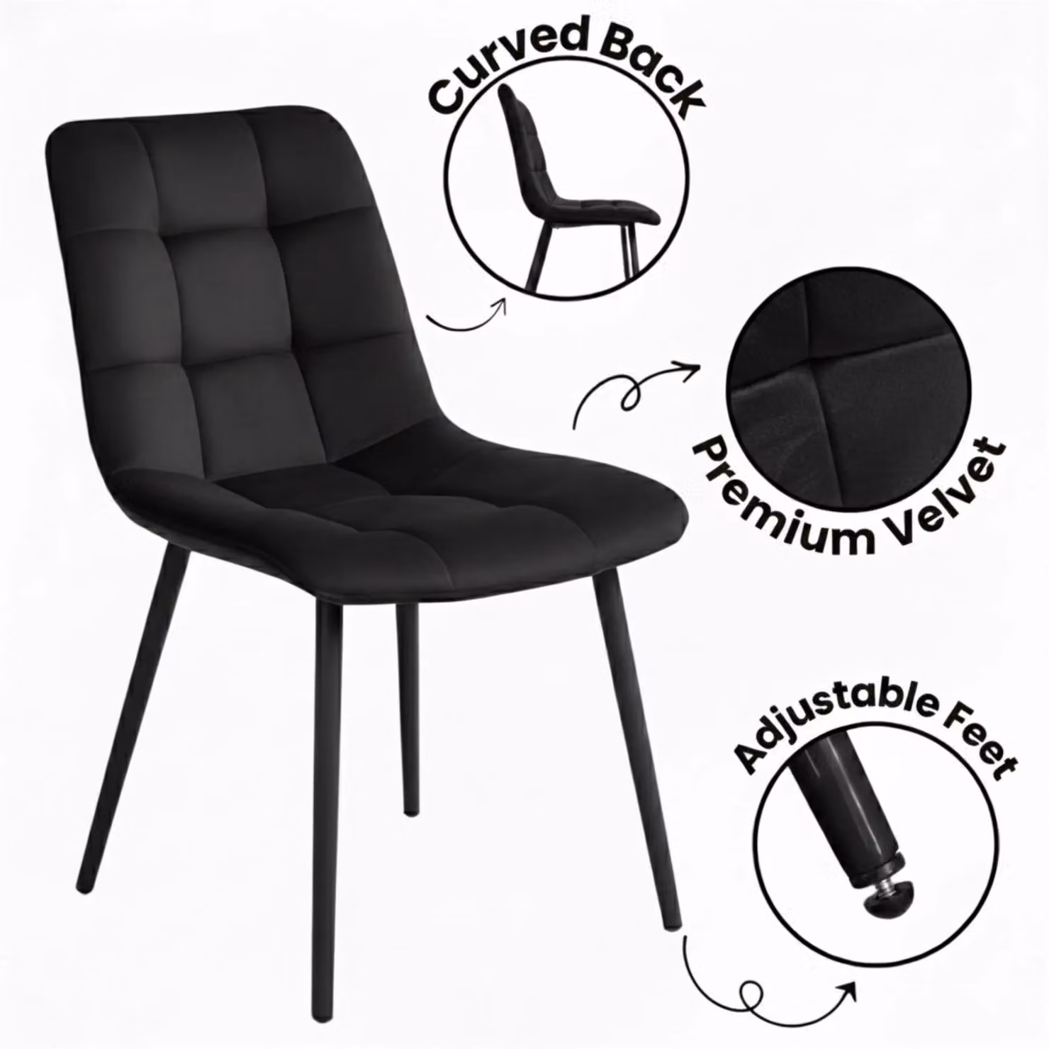 KOSY KOALA Modern Brown Wooden Rectangular Dining Set with 2 Black Velvet Chairs and 1 Grey Padded Bench – 3