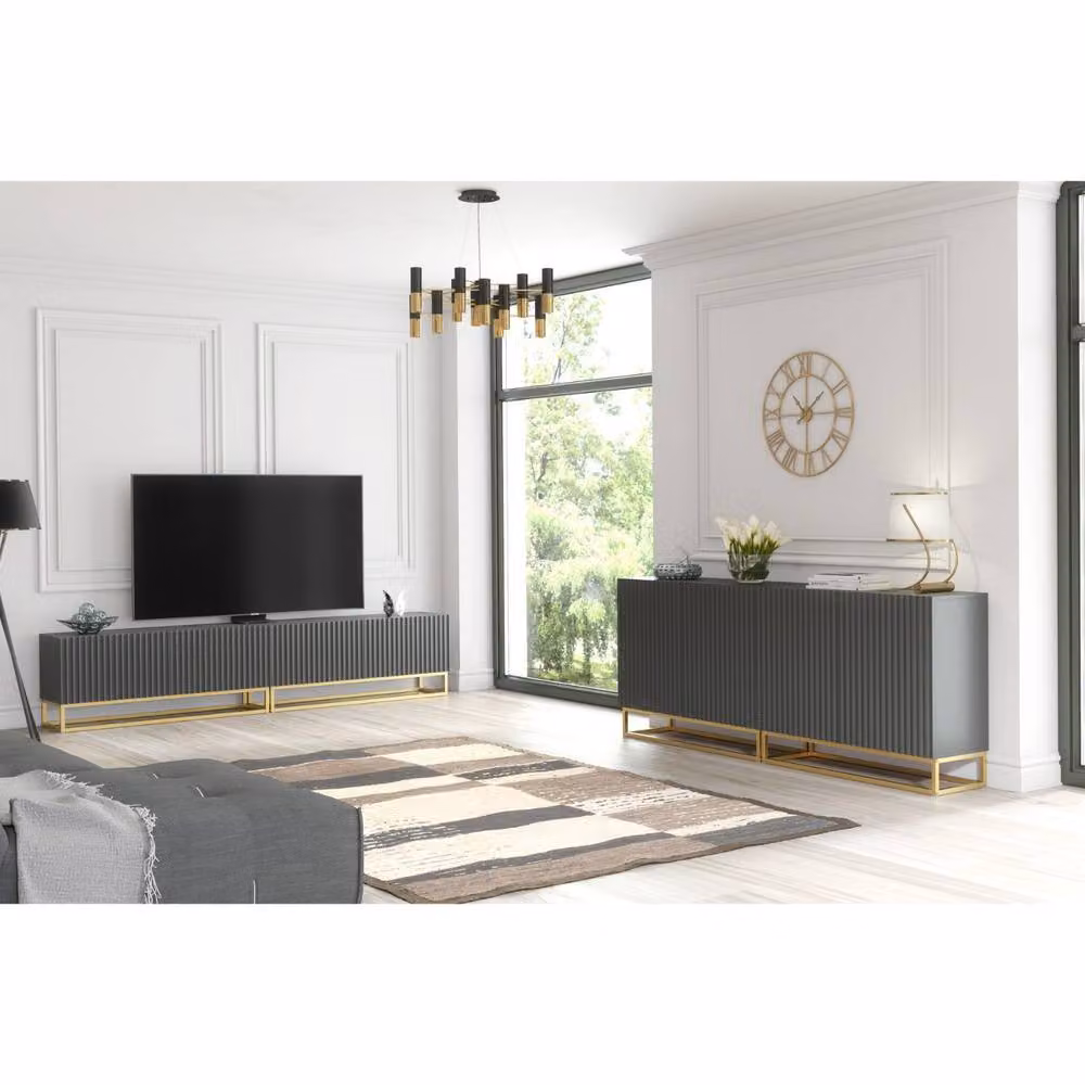 Creative Furniture Ripple Duo TV Unit in Grey and Gold, W: 200 cm, D: 45 cm, H: 35 cm – 3