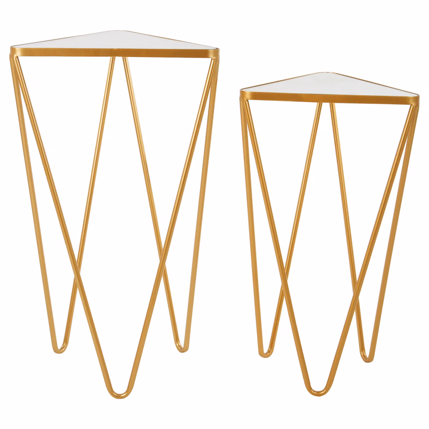 Orsina Set of 2 Gold Triangle Nesting Side Tables with Mirrored Glass Tops – 2