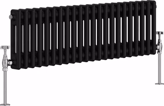 Double Column Horizontal Traditional Radiator in Black, Width: 101 cm