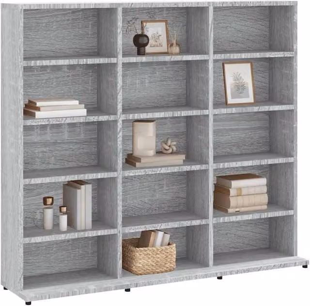 Berkfield Home Sturdy CD Cabinet in Grey Sonoma, W/D/H: 102 x 23 x 89.5 cm