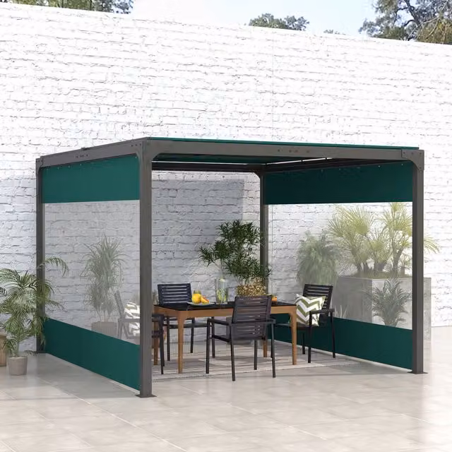 Outsunny Green Polyester Pergola Side Panel Replacement with Large Windows, W: 300 cm x H: 200 cm