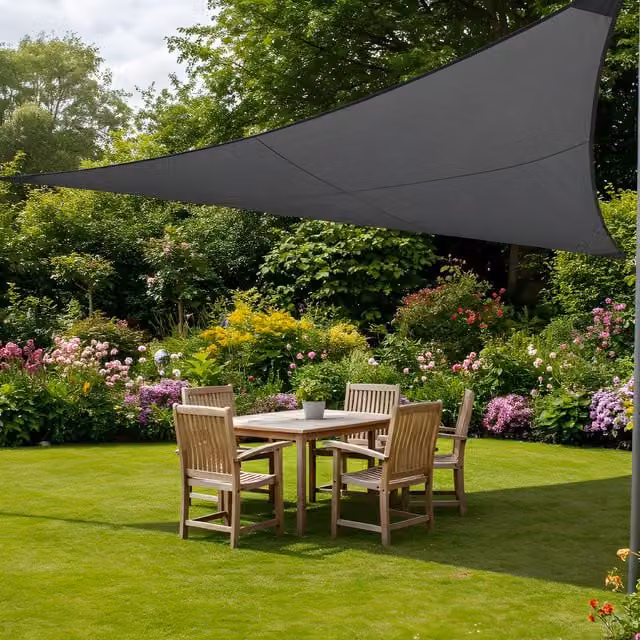 Kookaburra Triangle Pro Waterproof Garden Sail Shade, Charcoal, UPF 50, 3.6m