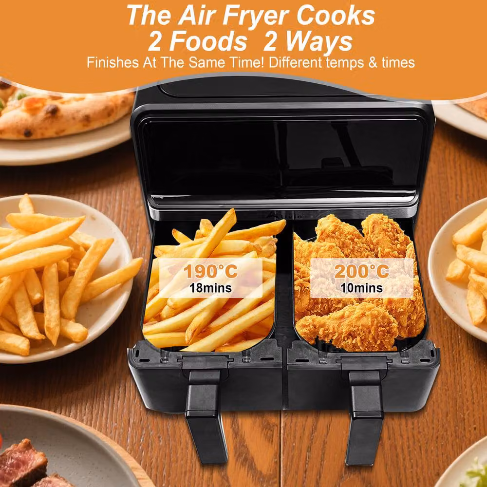 Alivio 9L Dual Basket Digital Air Fryer with 14 Presets and LED Touch Display, Black – 7