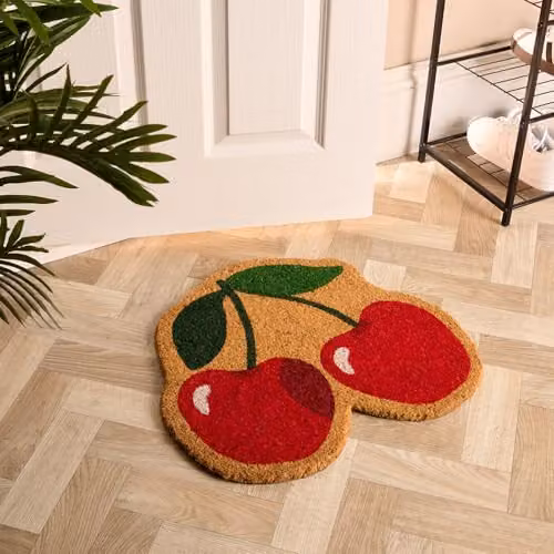 OHS Cherry Shaped Coir Doormat, Red and Multicolour, W/D/H: 50 x 55 x 1 cm – 1