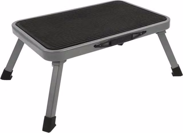 PAWNORA Foldable Single Step Ladder Step Stool in Grey with Rubber Feet