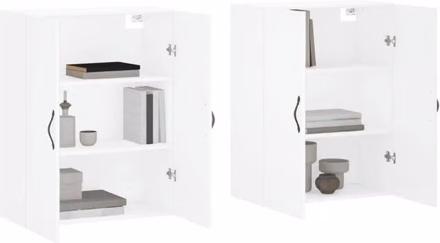 Berkfield Home Set of 2 White Wall Mounted Modern Cabinets with Hinged Doors and Internal Shelves