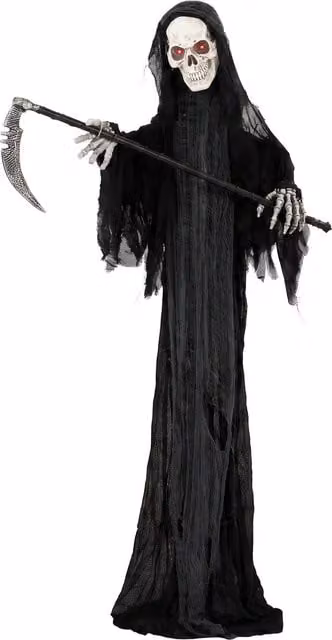 HOMCOM 183cm Life Size Animated Grim Reaper Halloween Decoration with Sound and Touch Activation in Red and Black