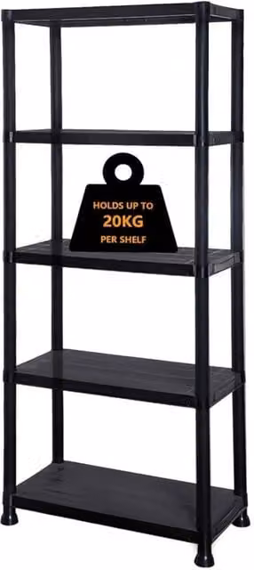 Nordara 5 Tier Plastic Storage Shelving Unit Organiser in Black – 1