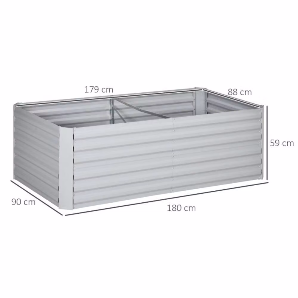 STILVORA Set of 2 Grey Steel Raised Garden Beds W/D/H: 180 x 90 x 59 cm – 3