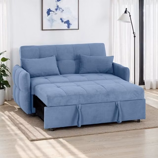Seconique Modern Blue Fabric Upholstered Pull Out Drawer Sofa Bed