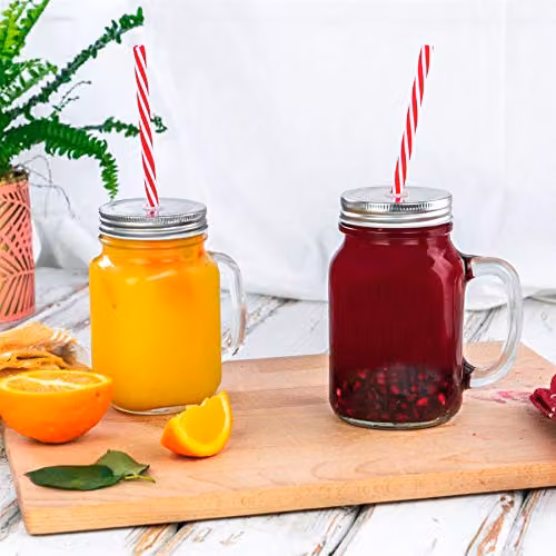 Rink Drink Glass Tumbler Mason Jars with Lids and Straws, Pack of 4, 450ml, Transparent – 2