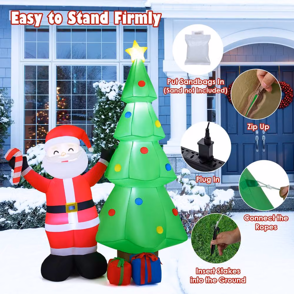 Gymax Multicolour Inflatable Christmas Tree with Santa Claus and Gift Boxes, Height: 245 cm – 5