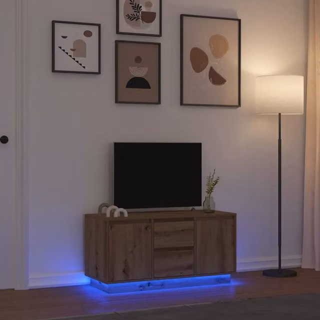 Berkfield Home Artisan Oak TV Cabinet with LED Lights in Brown, W/D/H: 100 x 41 x 50 cm