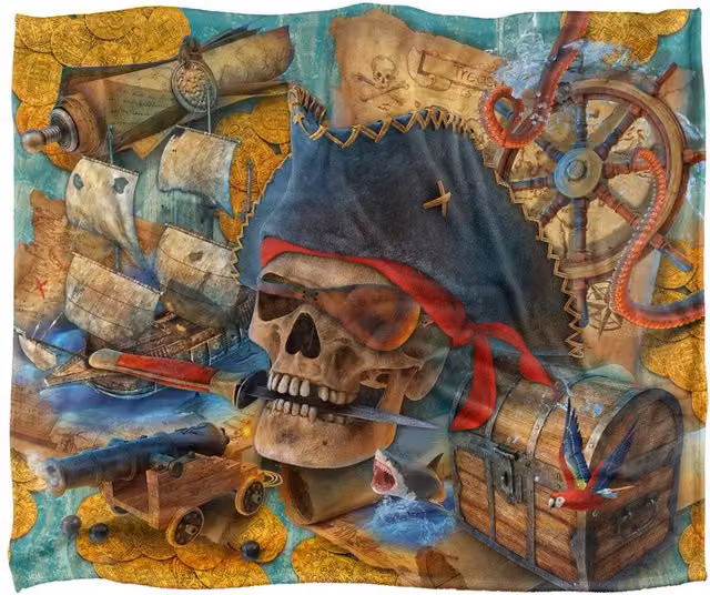 JQ Licensing James Piazza Pirates Rule Silky Touch Super Soft Fleece Throw Blanket, White and Multicolour, W: 152 cm, D: 127 cm – 1