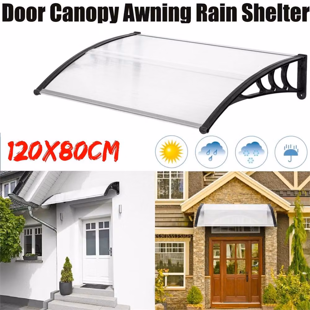 Kelvenix Clear Polycarbonate and Aluminium Door Canopy Awning, W: 100 cm x H: 80 cm x D: 100 cm – 4