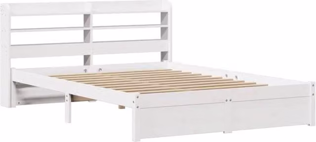 Berkfield Home Beautiful Bed Frame with Headboard in White, Solid Pine Wood, W/D/H: 190 x 140 x 82 cm