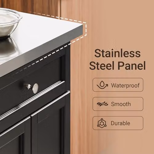 SoBuy Kitchen Island on Wheels with Extendable Worktop and Adjustable Shelves in Black, W/D/H: 92 x 46 x 115 cm – 6