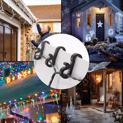 SHATCHI 36-Piece Black S-Shape Mini Gutter Hooks, Reusable Plastic Christmas Light Hangers for Outdoor Seasonal Fairy Lights – 3