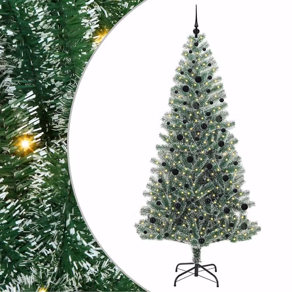 Berkfield Home Snow Flocked Artificial Christmas Tree with LED Lights, Green, Height: 240 cm – 2