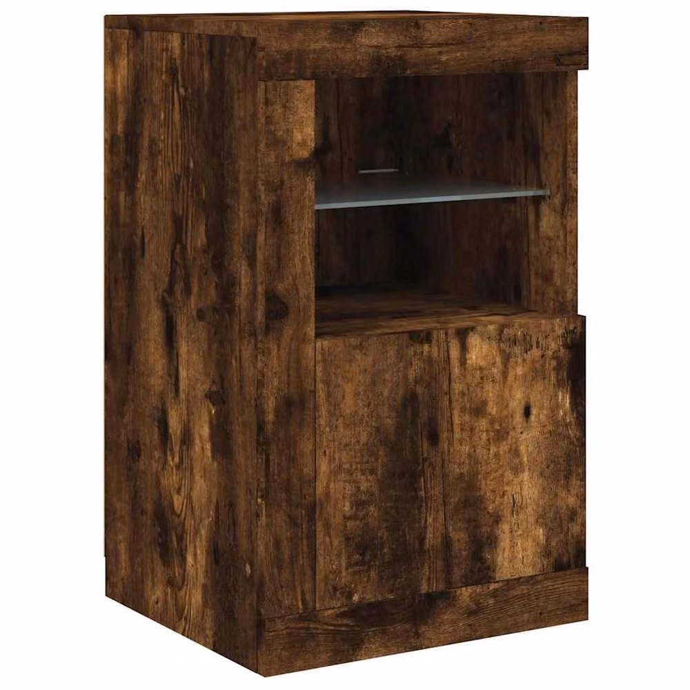 Berkfield Home Side Cabinet in Smoked Oak Brown with Integrated LED Lights and Glass Doors, W/D/H: 67.0 x 41.0 x 37.0 cm – 3
