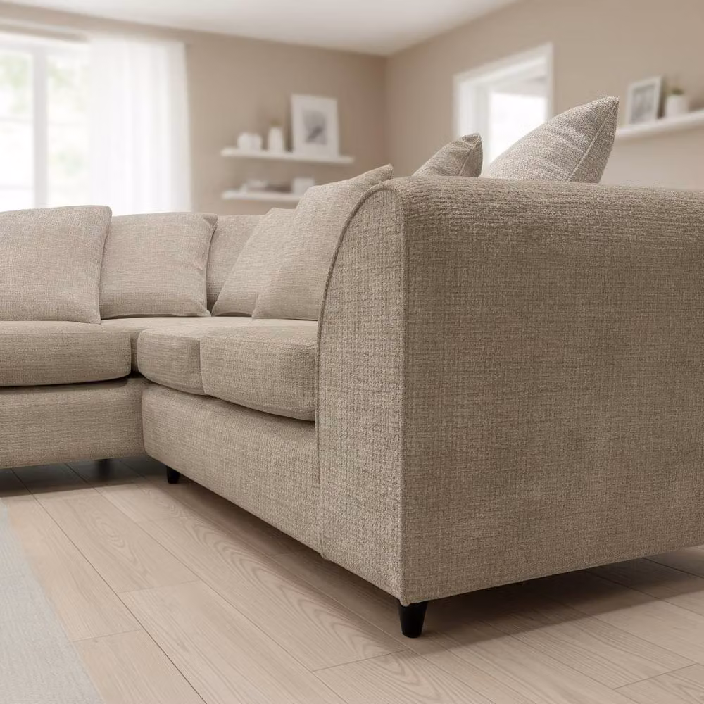Abakus Direct Jumbo Chenille L-Shaped Corner Sofa with Chaise Extension, Left Hand Facing, Taupe – 2