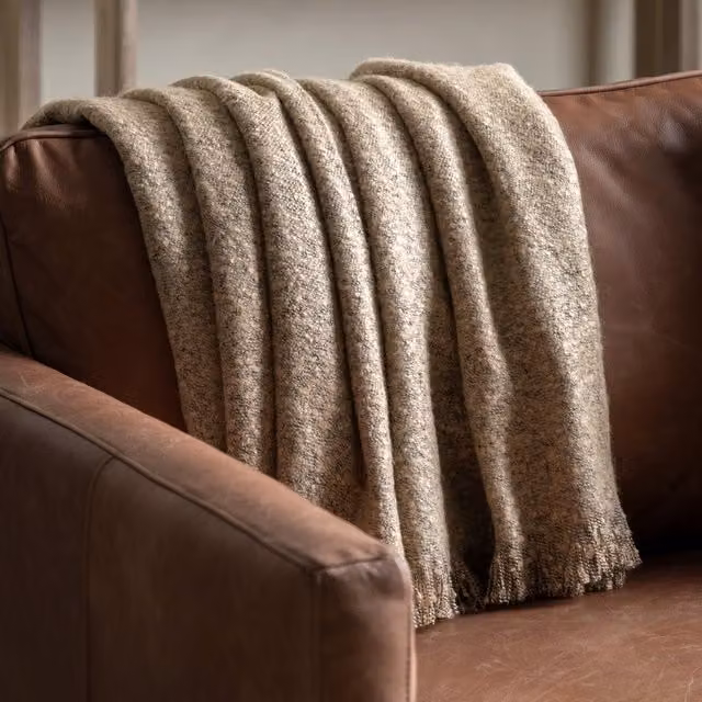 Terrys Plain Polyacrylic Throw in Beige and Brown, W: 130 cm, D: 150 cm