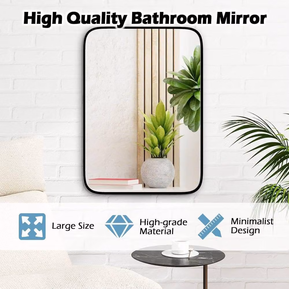 Gymax Modern Rectangular Black Metal Wall Mirror for Bathroom or Living Room, W: 70 cm, H: 50 cm – 3
