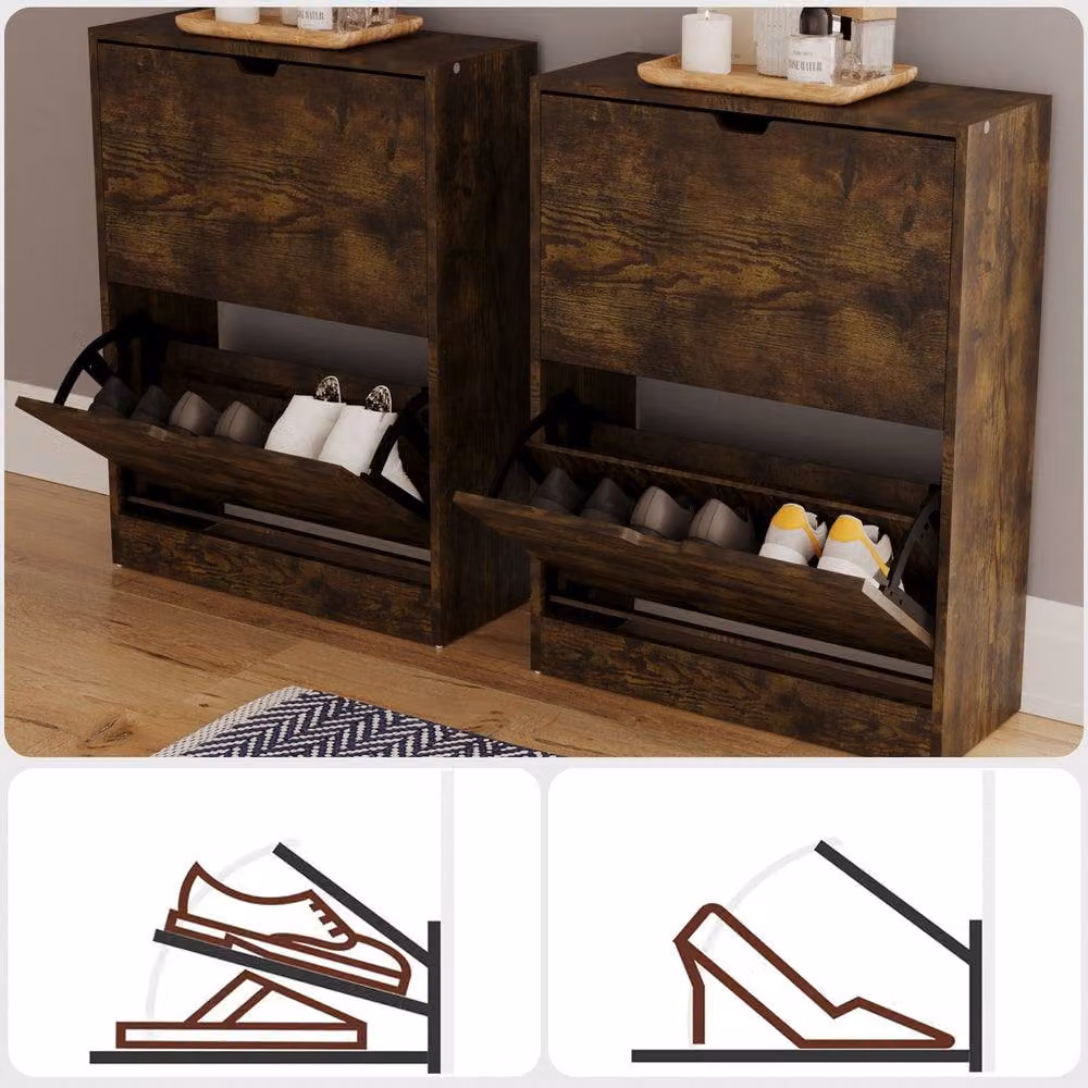 HD Designs Vida Designs Modern 2 Drawer Brown Wood Shoe Cabinet with Tilting Compartments – 3
