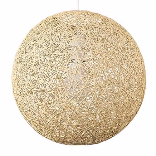 MiniSun Modern Beige Rattan Globe Ceiling Pendant Lampshade, Shade Width: 30 cm