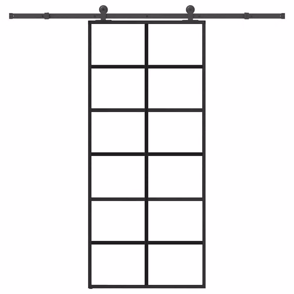 Berkfield Home Modern Sliding Door with Hardware Set, Black ESG Glass and Aluminium, W: 90 cm, H: 205 cm – 2