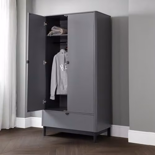 Julian Bowen Chloe 2 Door 1 Drawer Wardrobe in Grey and Black