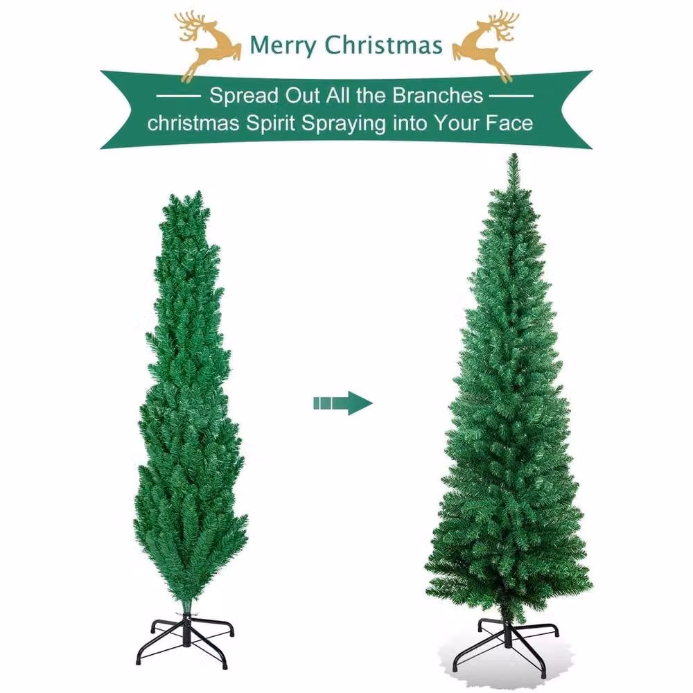Kelvenix 2.1m Slim Christmas Tree with Warm White LED Lights in Green – 2