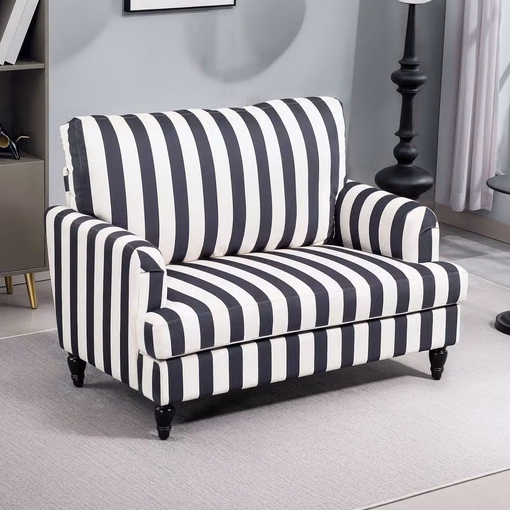 STILVORA Black Velvet Cuddle Chair with Armrests and Rubberwood Legs – 3