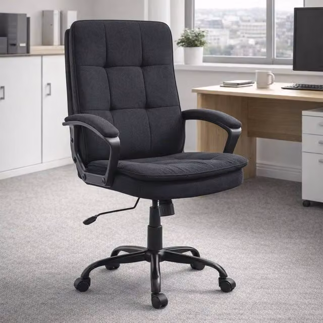 ERGOVEXA Black Linen-Look Executive Office Chair with Armrests and 360 Degree Swivel