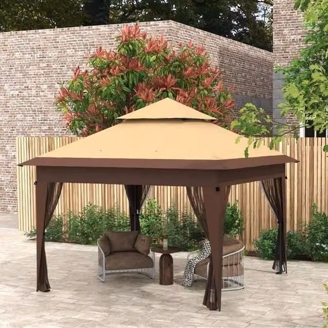 Chilli Seating Brown Pop Up Gazebo with Double Roof and Steel Frame