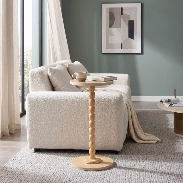 EONLION Round Wood Side Table in Natural Brown, Diameter: 100 cm – 1
