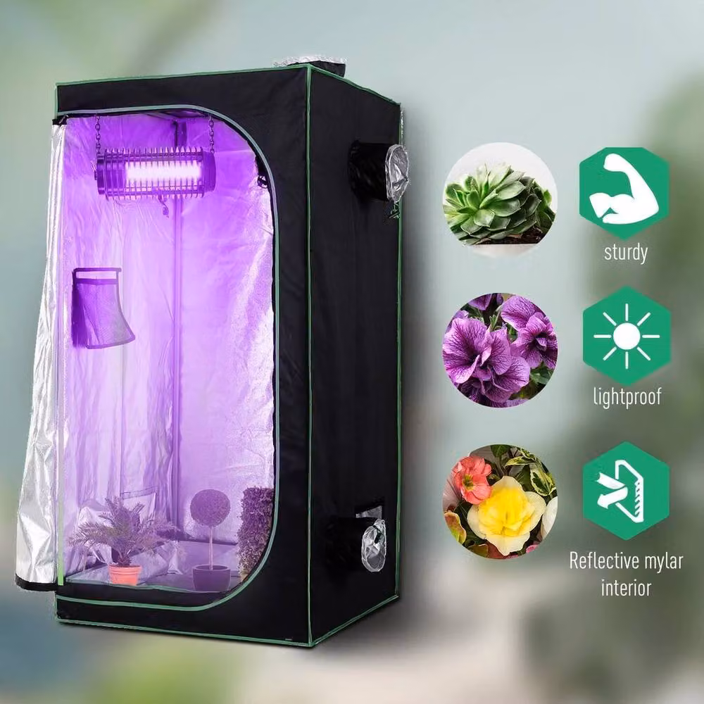 FLAVORA Black Mylar Hydroponic Grow Tent for Indoor Plants W/D/H: 80 x 80 x 160 cm – 4